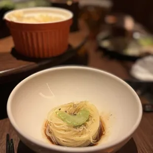 Mini-sized portion noodle after chicken meal