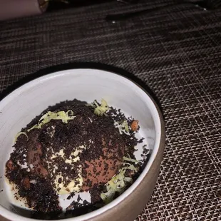 blind tasting dessert- chocolate pudding, lime, olive oil ice cream