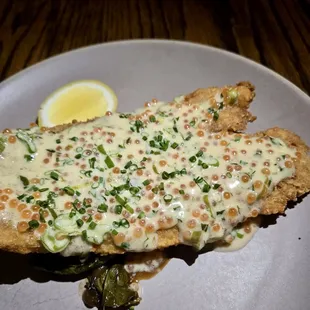 Flounder with smoked trout roe Braised