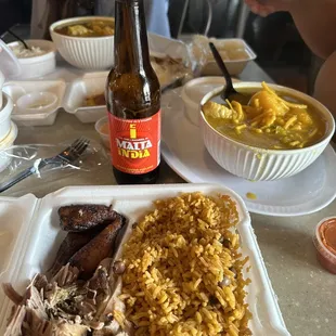 Pernil con aria con gandules and Maduros