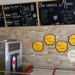 Coffee menu and some of the ice cream flavors