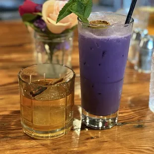 Old fashion and ube cocktail