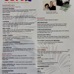 Lunch/dinner menu