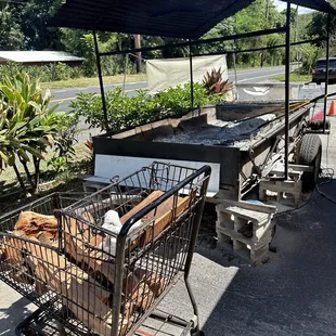 a shopping cart full of firewood