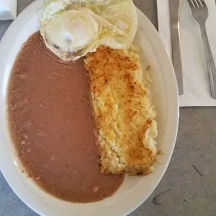# 1 special- 2 eggs, beans, hashbrowns toast or tortilla