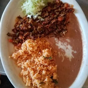 Machaca, rice, beans &amp; tortillas
