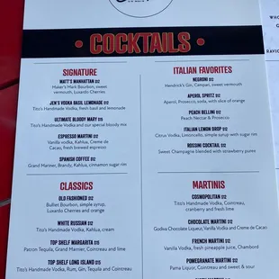 Drink menu