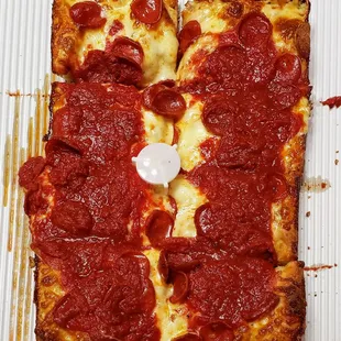 Detroit-style Pizza with Pepperoni from Coratti&apos;s