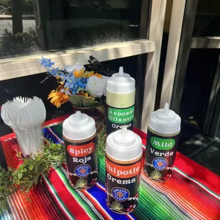 Corazon Tacos brings the SAUCE! House recipe spicy red, mild green, chipotle crema, &amp; avocado cilantro crema keep the flavors bursting!