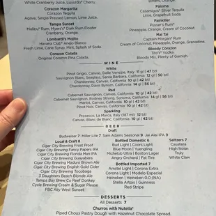 2024 January 19 drink and dessert menu