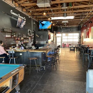 a pool table and bar