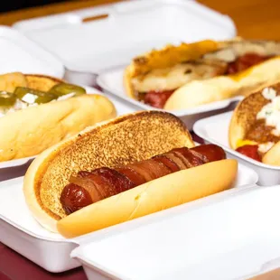 hotdogs in a styrofoam container