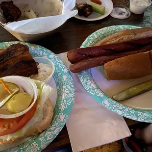 Smoked Fish sandwich and a hotdog.