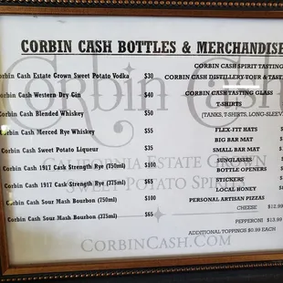 the menu for the restaurant