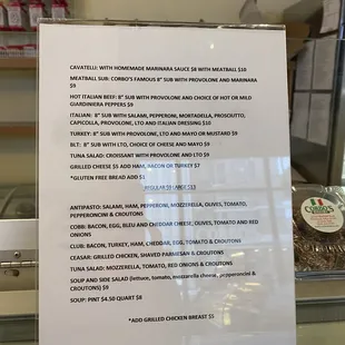 Lunch menu