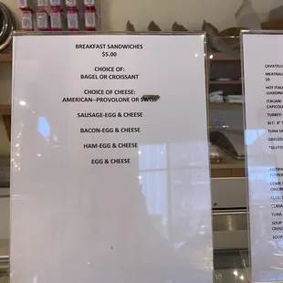 Breakfast menu