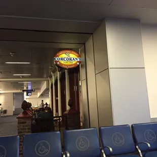 a row of blue chairs