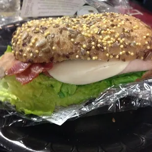 Turkey club. Hard bread and dry sandwich