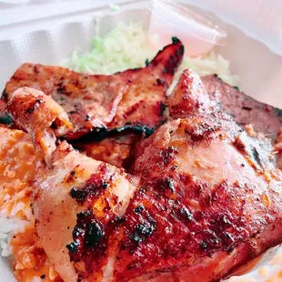 #5 - Spiced Roast Chicken (1/2), Country Salad, Meat Sauce on Rice