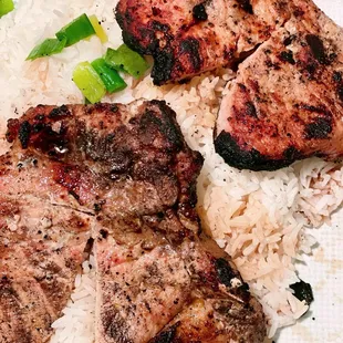 Spicy Pork Chop Rice /love the green onion oil on this rice dish.