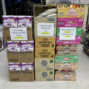 We have bath tissue and rice bags available