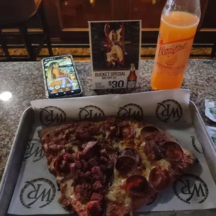 All-Meat &amp; a Pepperoni with a Peñafiel Orangeade &amp; my date Juli-anne! And your  beer special!