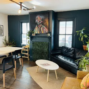a living room and dining area