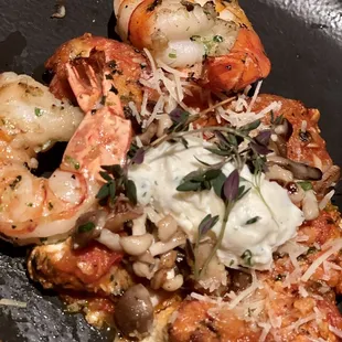 RICOTTA AND SWISS CHARD GNUDI and I added the add on special shrimp