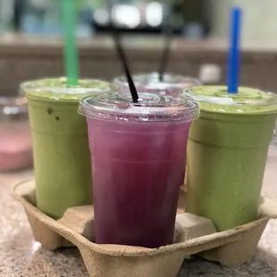 Purple Haze ( A blackberry refreshing energy drink with blood flow properties ) 
Hulk Smoothie