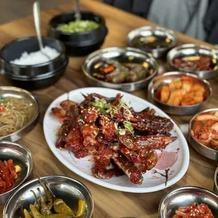 Spicy Crab in the center along with the banchan