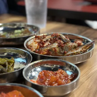 a variety of dishes of food on a table