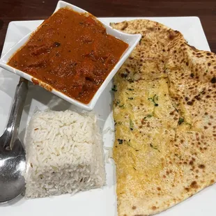 Chicken tikka masala and garlic cheese naan