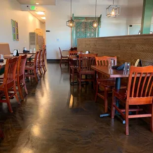 tables and chairs in a restaurant