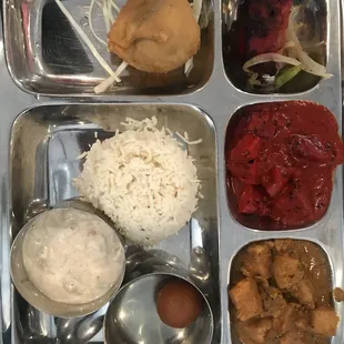 Non-veg Thali $10 for lunch  plus naan for the table