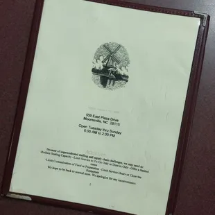 the menu for the restaurant