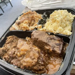 Meatloaf, Rice &amp; Gravy and Potato Salad