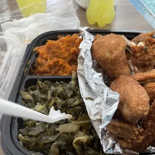 Fried Chicken Wings, Collard Greens Candied Yams