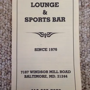 Take out menu front