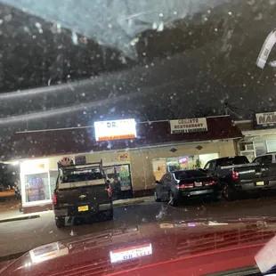 a view of a parking lot at night
