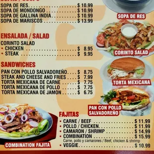 Soups, Salads, Sandwiches and Fajitas.
