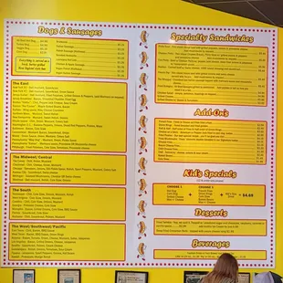 a large menu on the wall