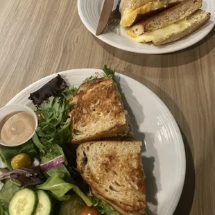 Chicken Avocado Club w/ side salad and Grilled Cheese w/ tomato soup