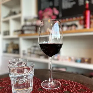 a glass of wine on a table