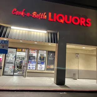 he front of a liquor store