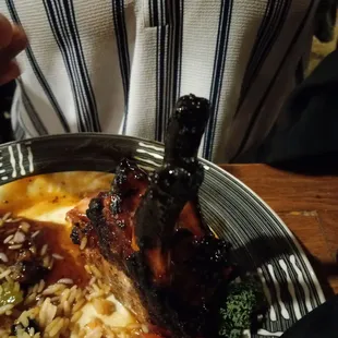 Double pork chop dry overcooked and burnt for 32 bucks