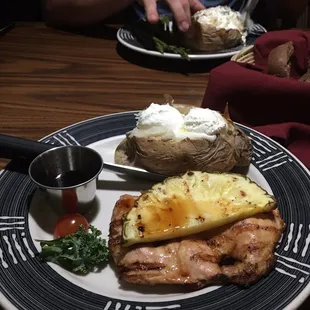 Hawaiian Chicken with teriyaki sauce and a baked potato! Yum!