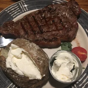 New York Strip and baked potato. (Huge right?)