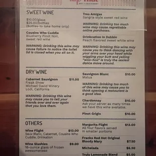 Wine menu