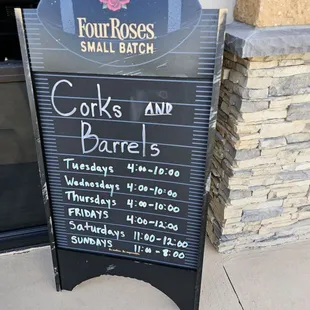 a sign for corks and barrels