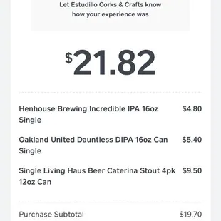 Receipt for beers